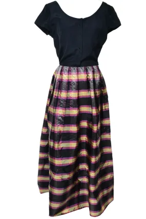 1940's Dark Navy and Plaid Vintage Maxi Dress Size 6