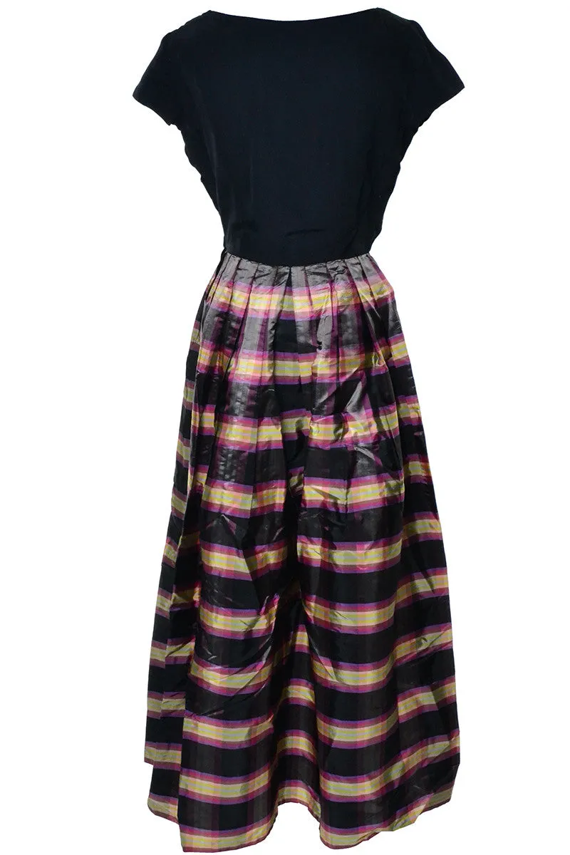 1940's Dark Navy and Plaid Vintage Maxi Dress Size 6