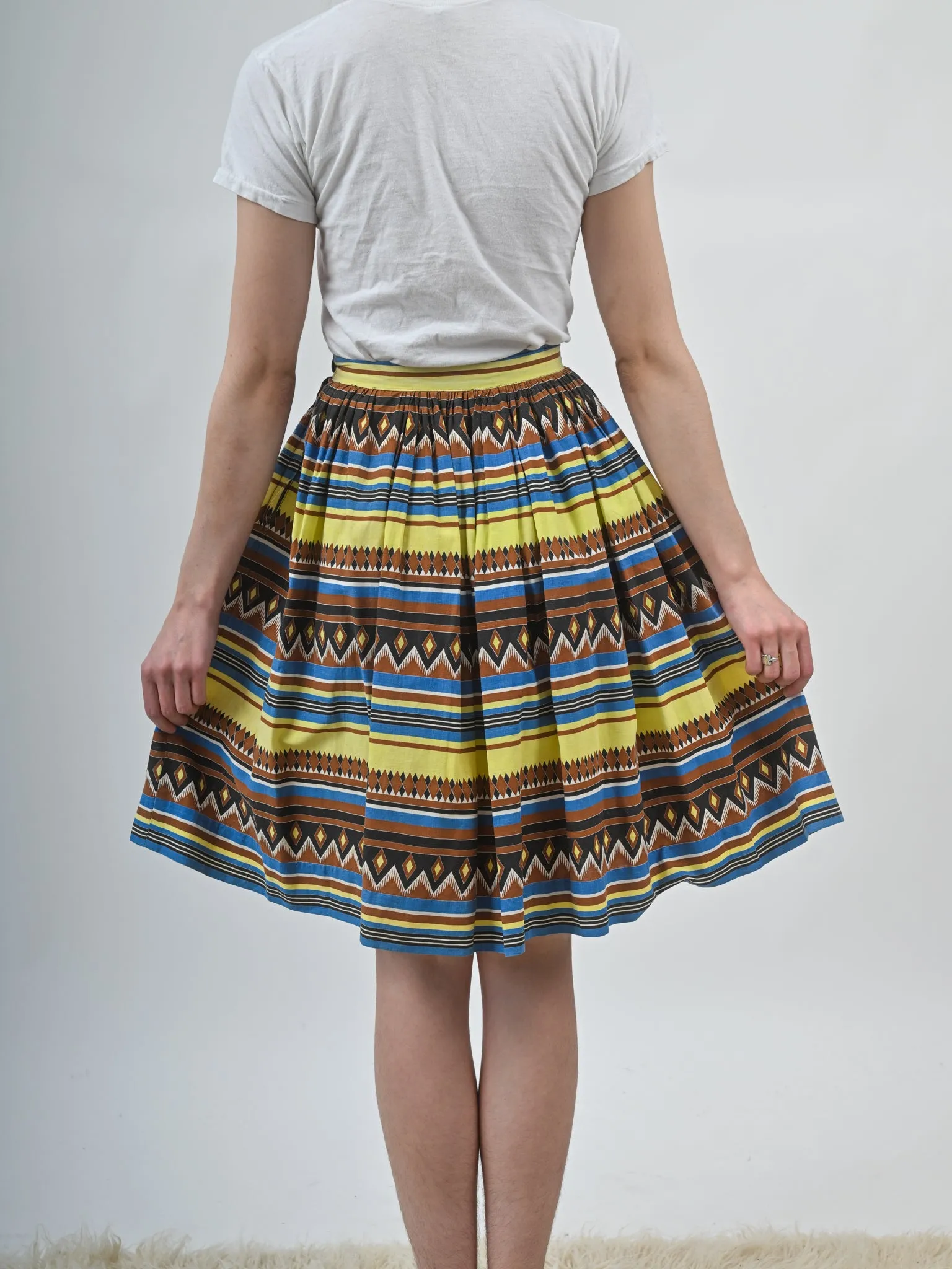 1950s Cotton Southwestern Print Full Skirt