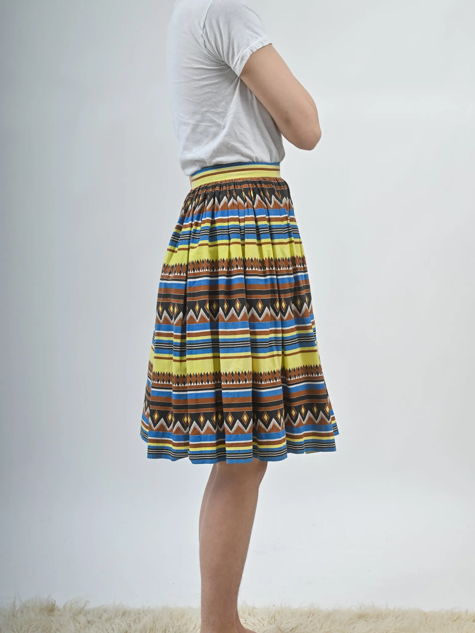 1950s Cotton Southwestern Print Full Skirt