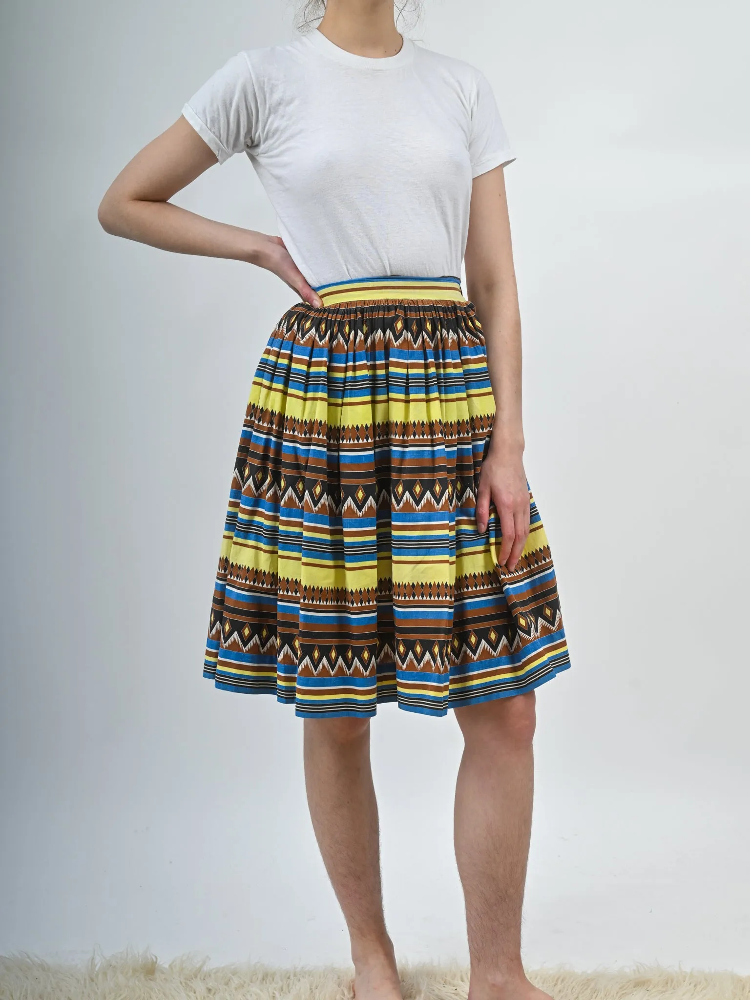 1950s Cotton Southwestern Print Full Skirt