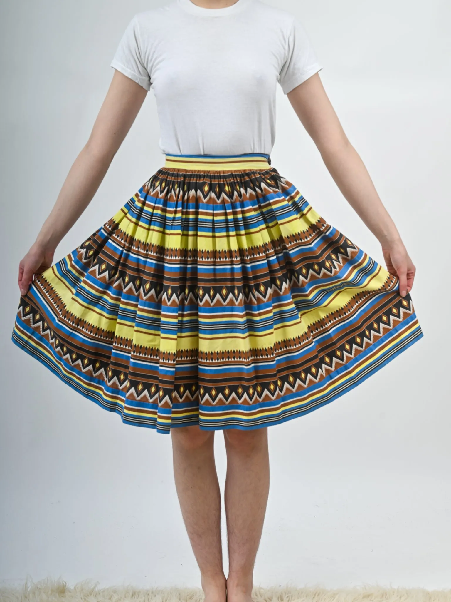 1950s Cotton Southwestern Print Full Skirt