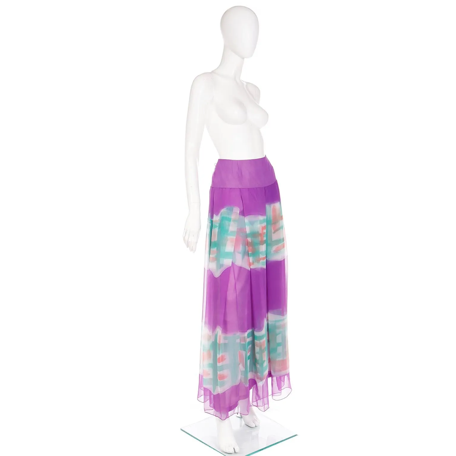 1980s Purple Green and Orange Hand Dyed Vintage Maxi Skirt