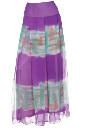 1980s Purple Green and Orange Hand Dyed Vintage Maxi Skirt