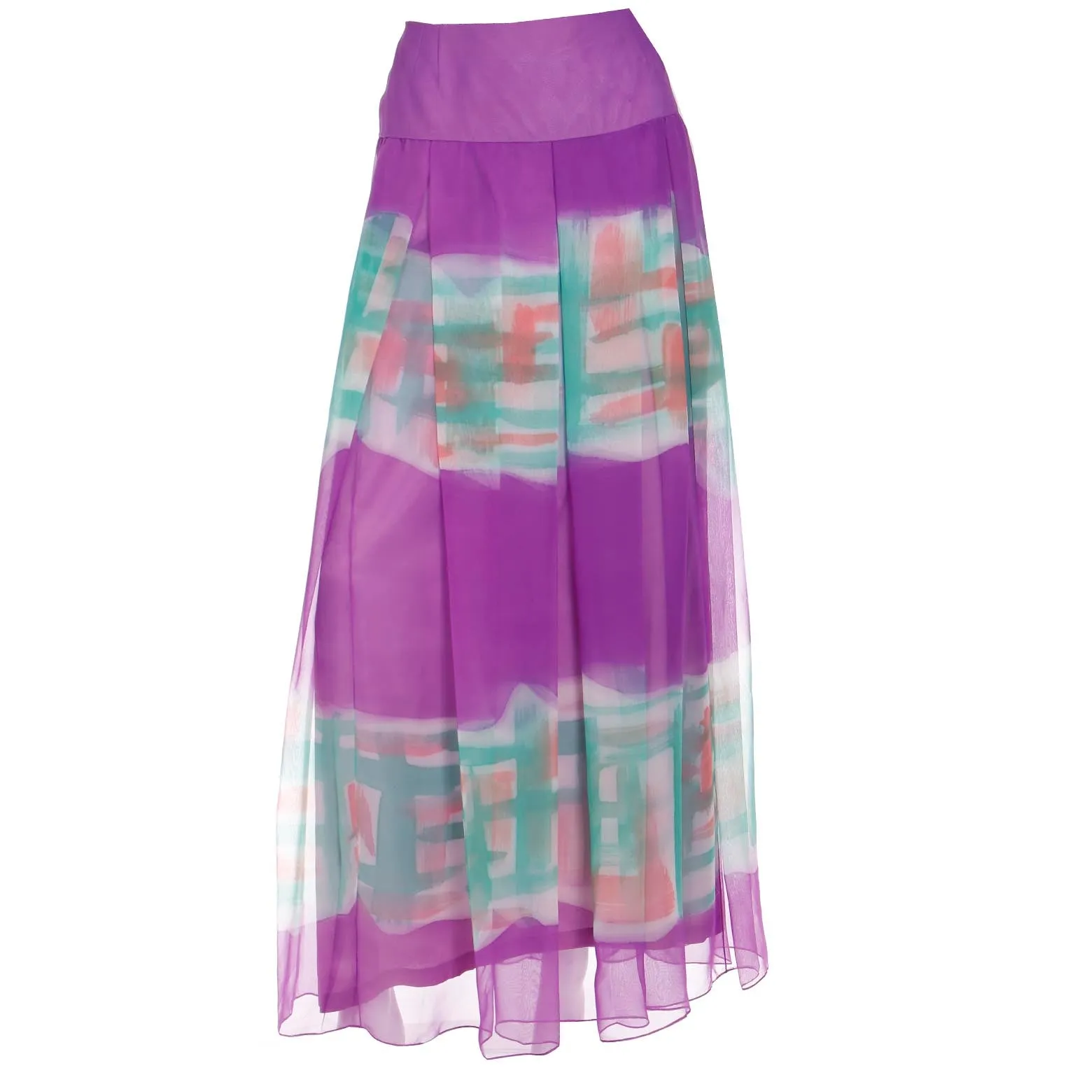 1980s Purple Green and Orange Hand Dyed Vintage Maxi Skirt