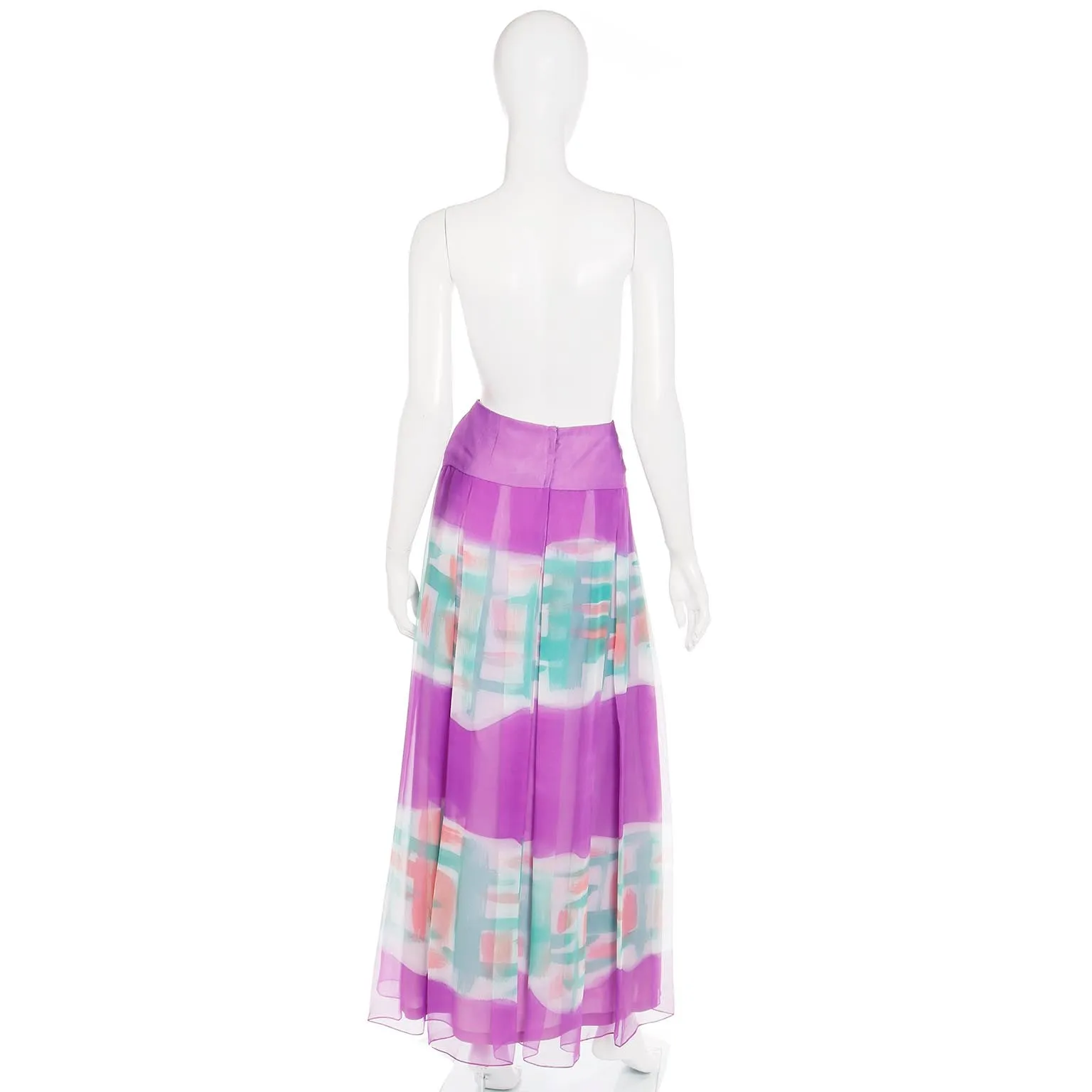 1980s Purple Green and Orange Hand Dyed Vintage Maxi Skirt