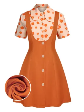 2PCS Orange 1960s Floral Shirt & Skirt