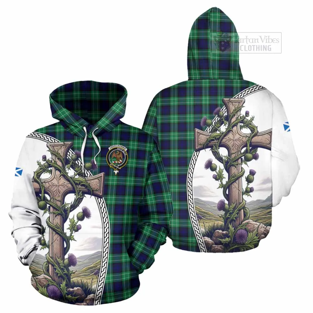 Abercrombie Tartan Hoodie with Family Crest and St. Andrew's Cross Accented by Thistle Vines