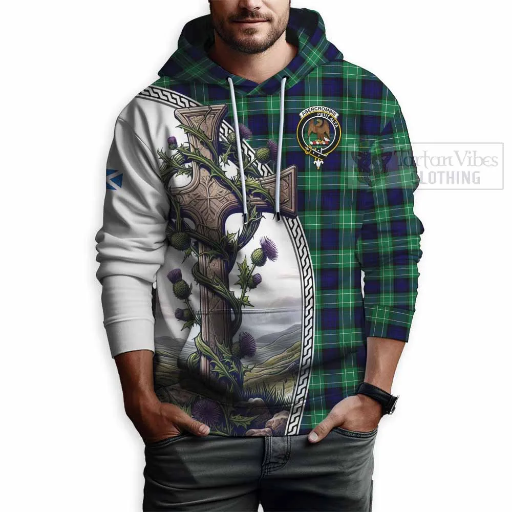 Abercrombie Tartan Hoodie with Family Crest and St. Andrew's Cross Accented by Thistle Vines