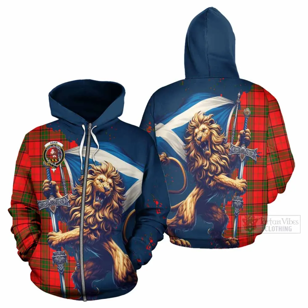 Adair Tartan Family Crest Hoodie with Scottish Majestic Lion