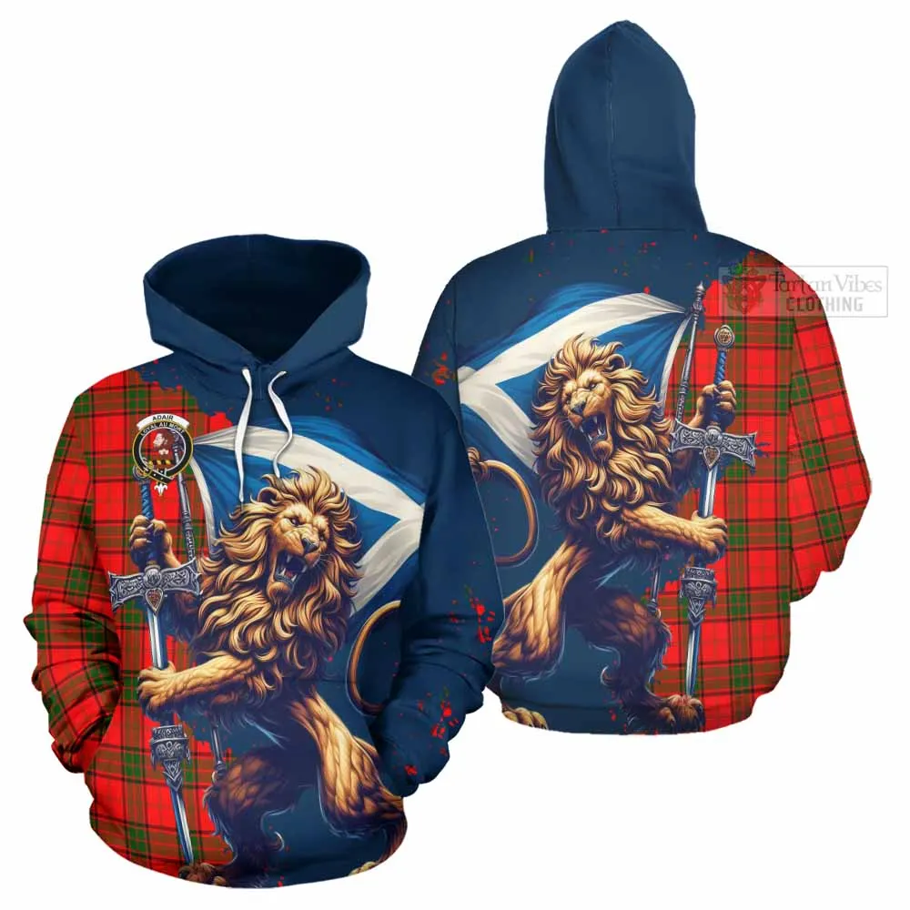 Adair Tartan Family Crest Hoodie with Scottish Majestic Lion