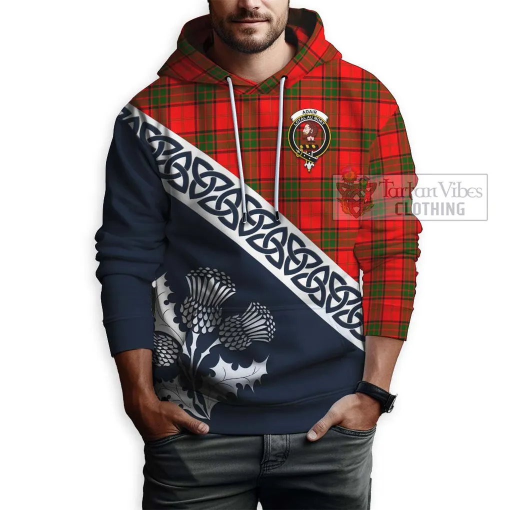 Adair Tartan Hoodie Featuring Thistle and Scotland Map