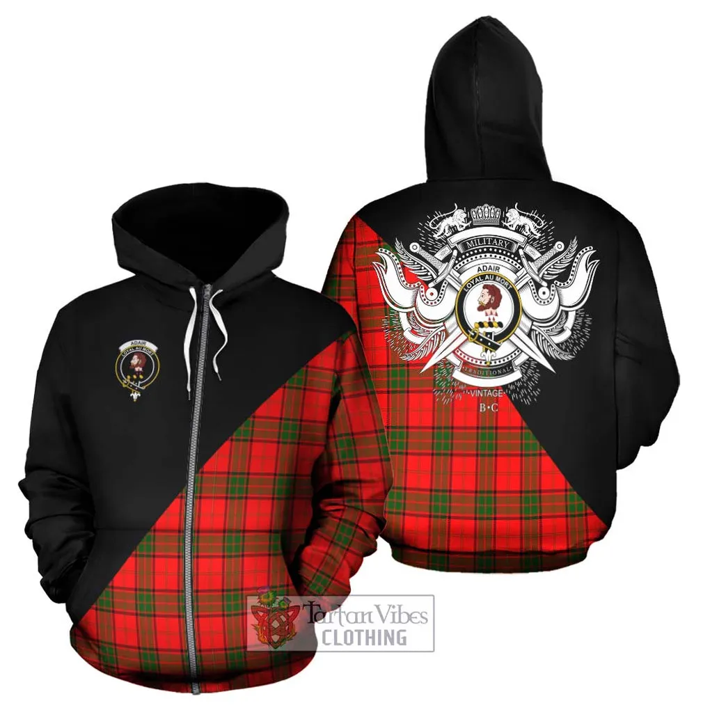 Adair Tartan Hoodie with Family Crest and Military Logo Style