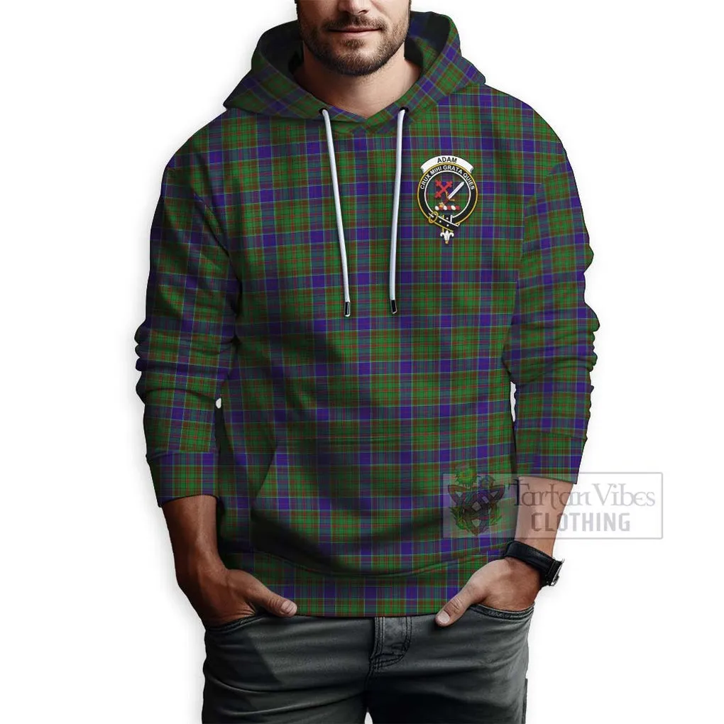 Adam Tartan Hoodie with Family Crest and Bearded Skull Holding Bottles of Whiskey