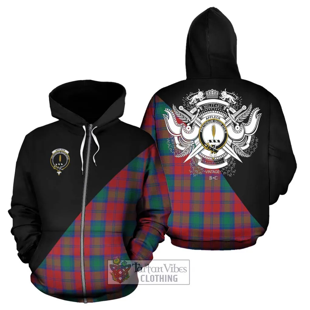 Affleck Tartan Hoodie with Family Crest and Military Logo Style