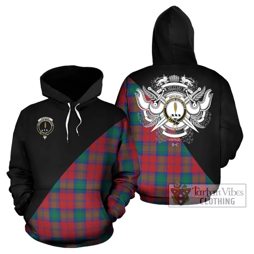 Affleck Tartan Hoodie with Family Crest and Military Logo Style