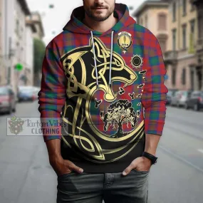 Affleck Tartan Hoodie with Family Crest Celtic Wolf Style