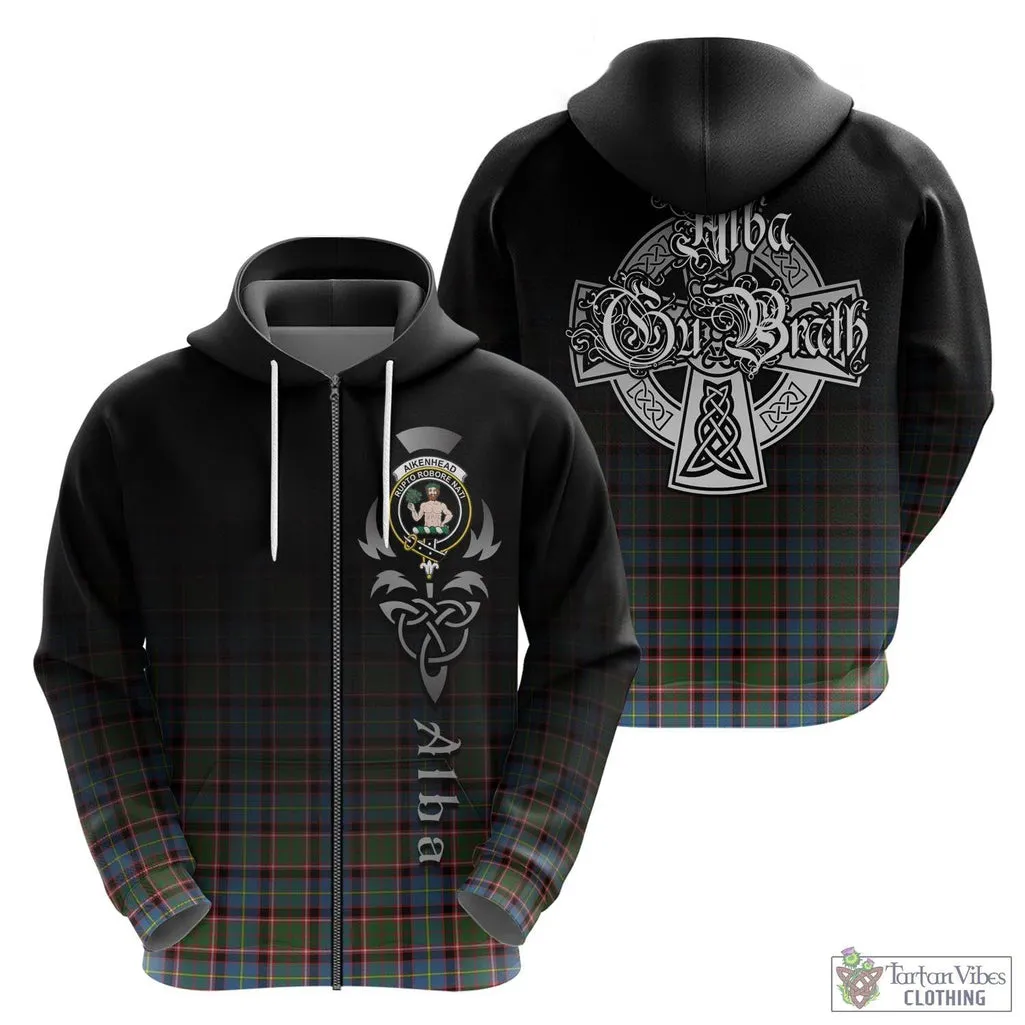 Aikenhead Tartan Hoodie Featuring Alba Gu Brath Family Crest Celtic Inspired