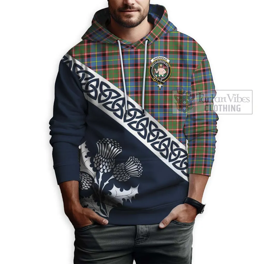 Aikenhead Tartan Hoodie Featuring Thistle and Scotland Map