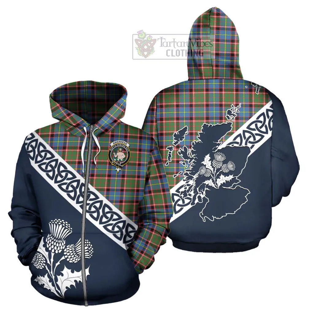 Aikenhead Tartan Hoodie Featuring Thistle and Scotland Map