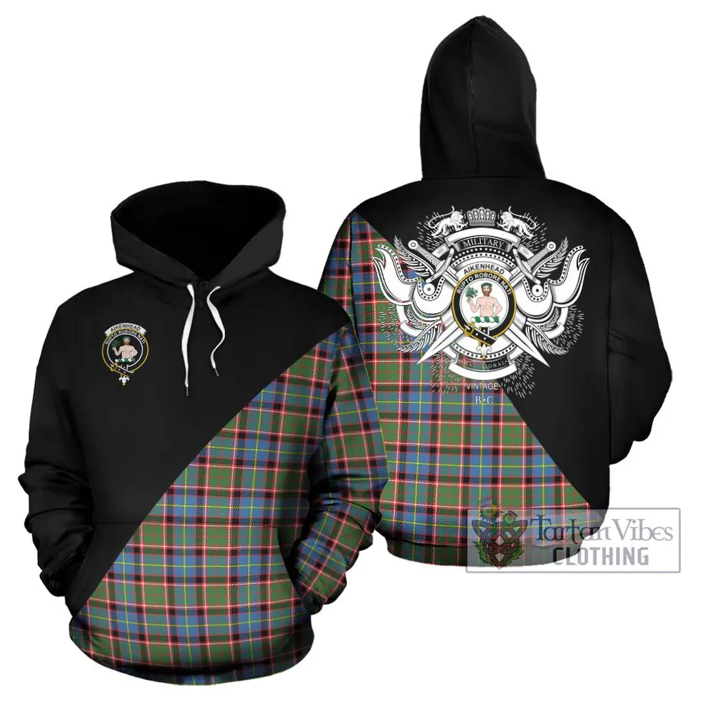 Aikenhead Tartan Hoodie with Family Crest and Military Logo Style