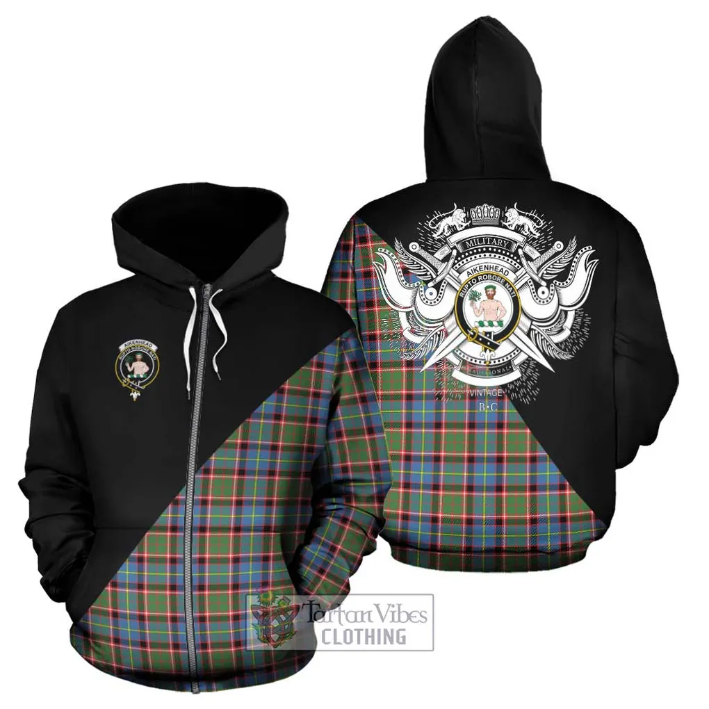 Aikenhead Tartan Hoodie with Family Crest and Military Logo Style