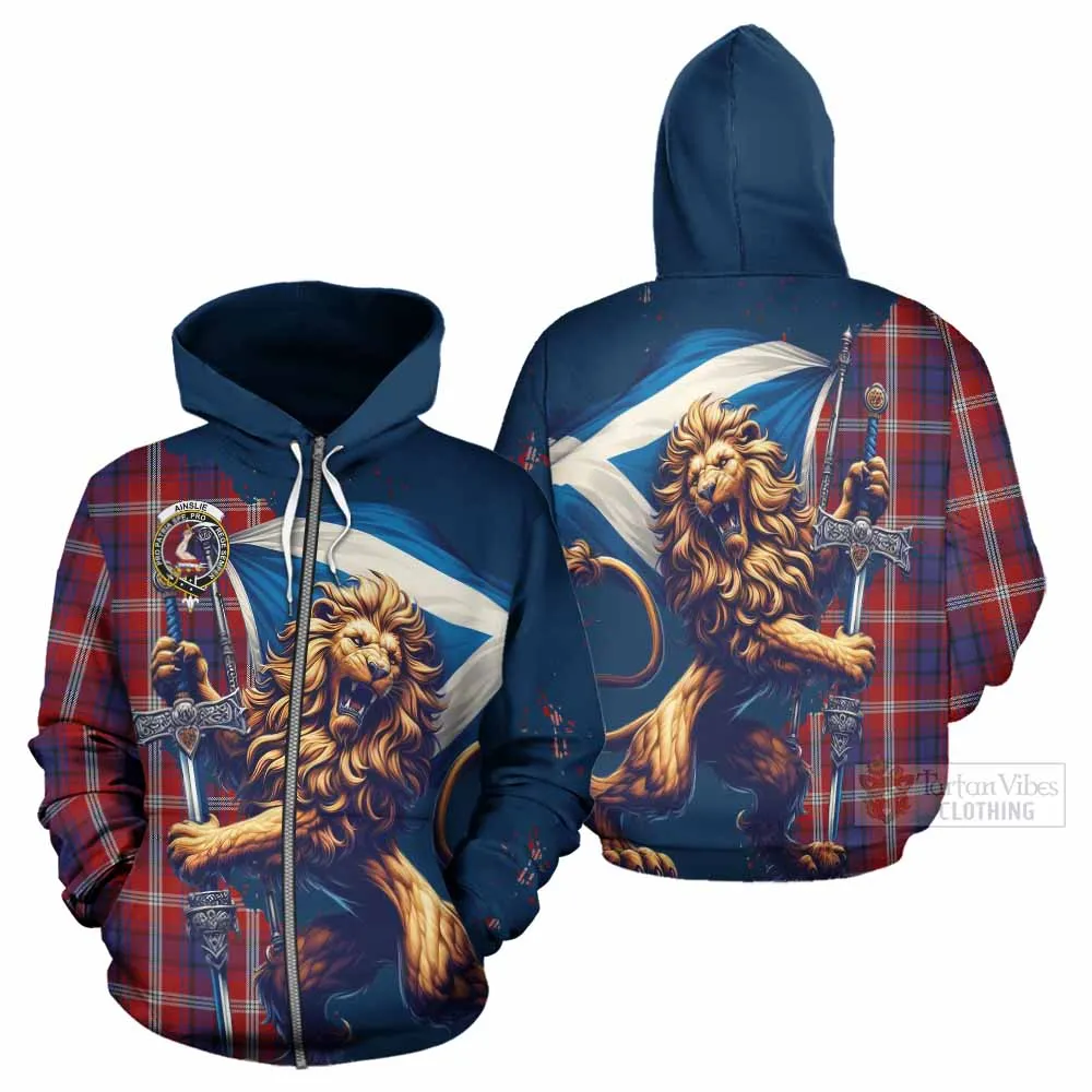 Ainslie Tartan Family Crest Hoodie with Scottish Majestic Lion