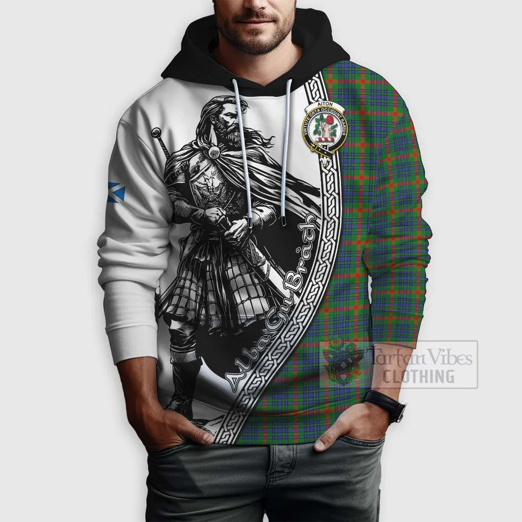 Aiton Tartan Clan Crest Hoodie with Highlander Warrior Celtic Style