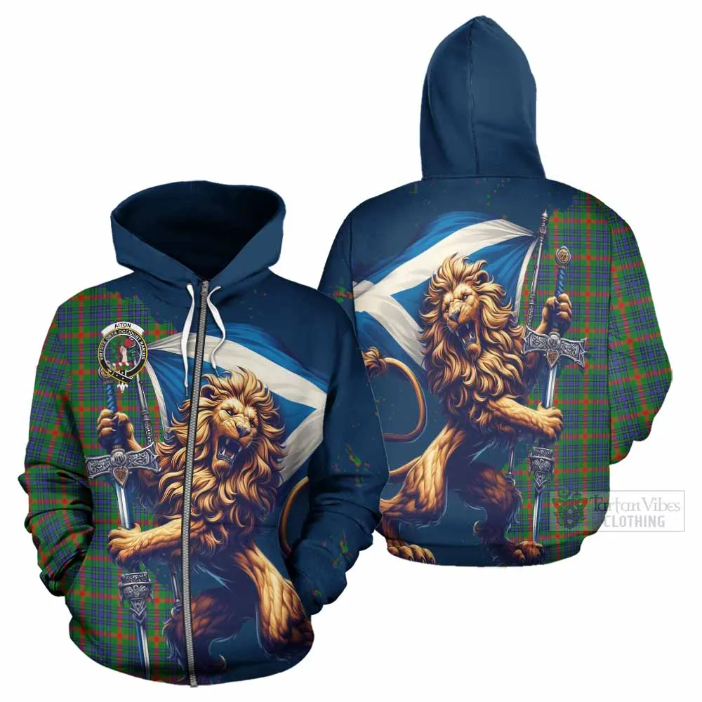 Aiton Tartan Family Crest Hoodie with Scottish Majestic Lion