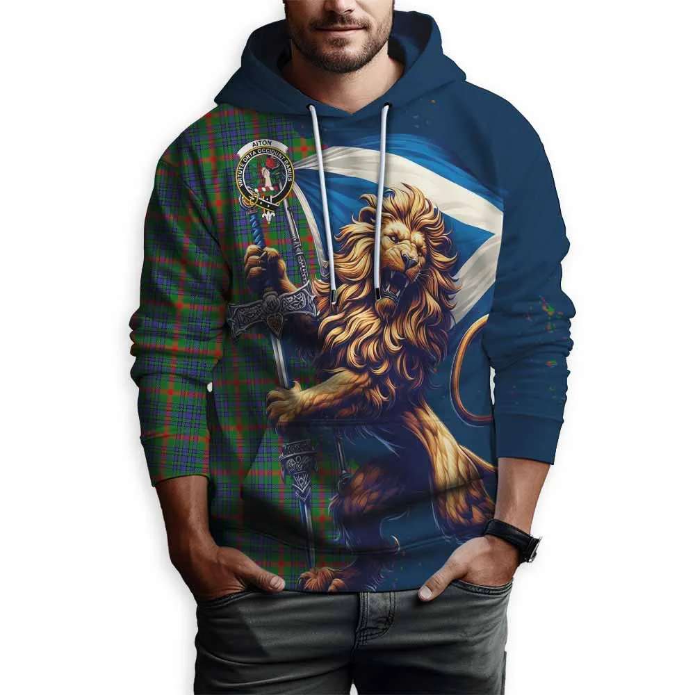 Aiton Tartan Family Crest Hoodie with Scottish Majestic Lion