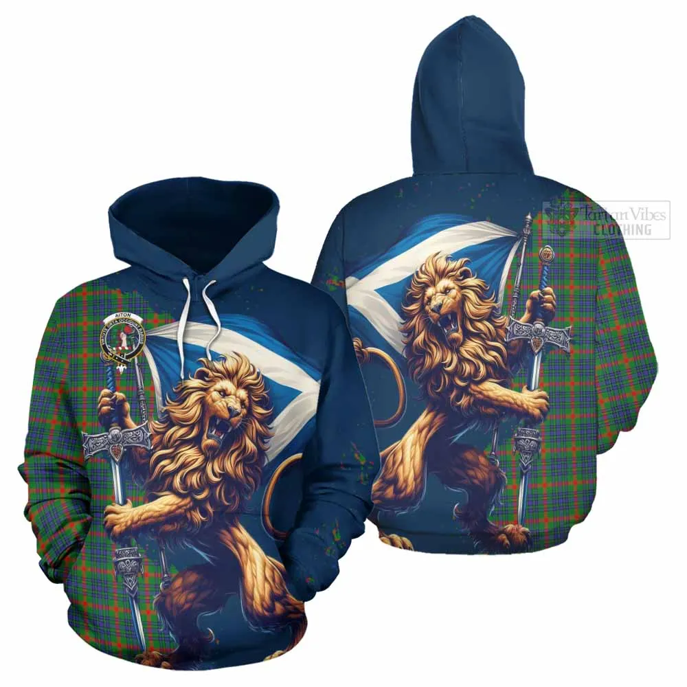 Aiton Tartan Family Crest Hoodie with Scottish Majestic Lion