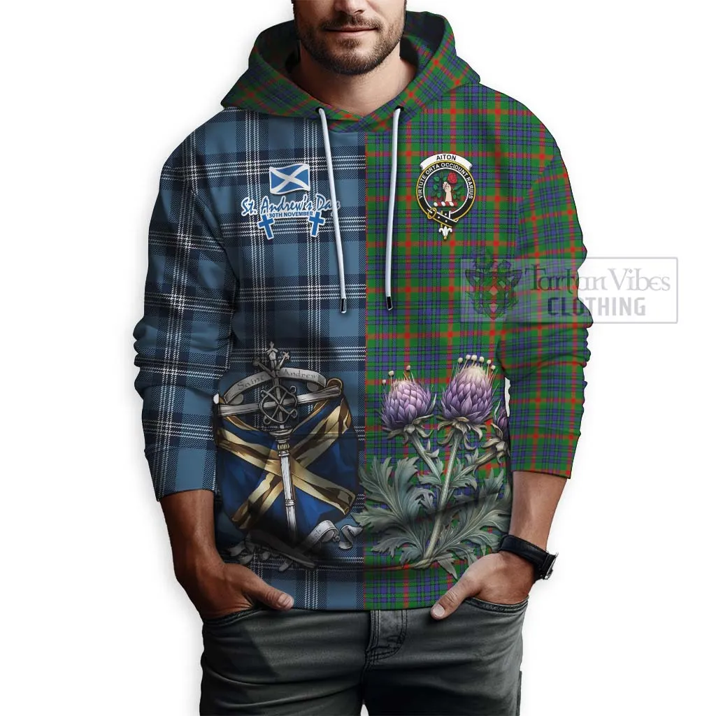 Aiton Tartan Hoodie Happy St. Andrew's Day Half Tartan Style