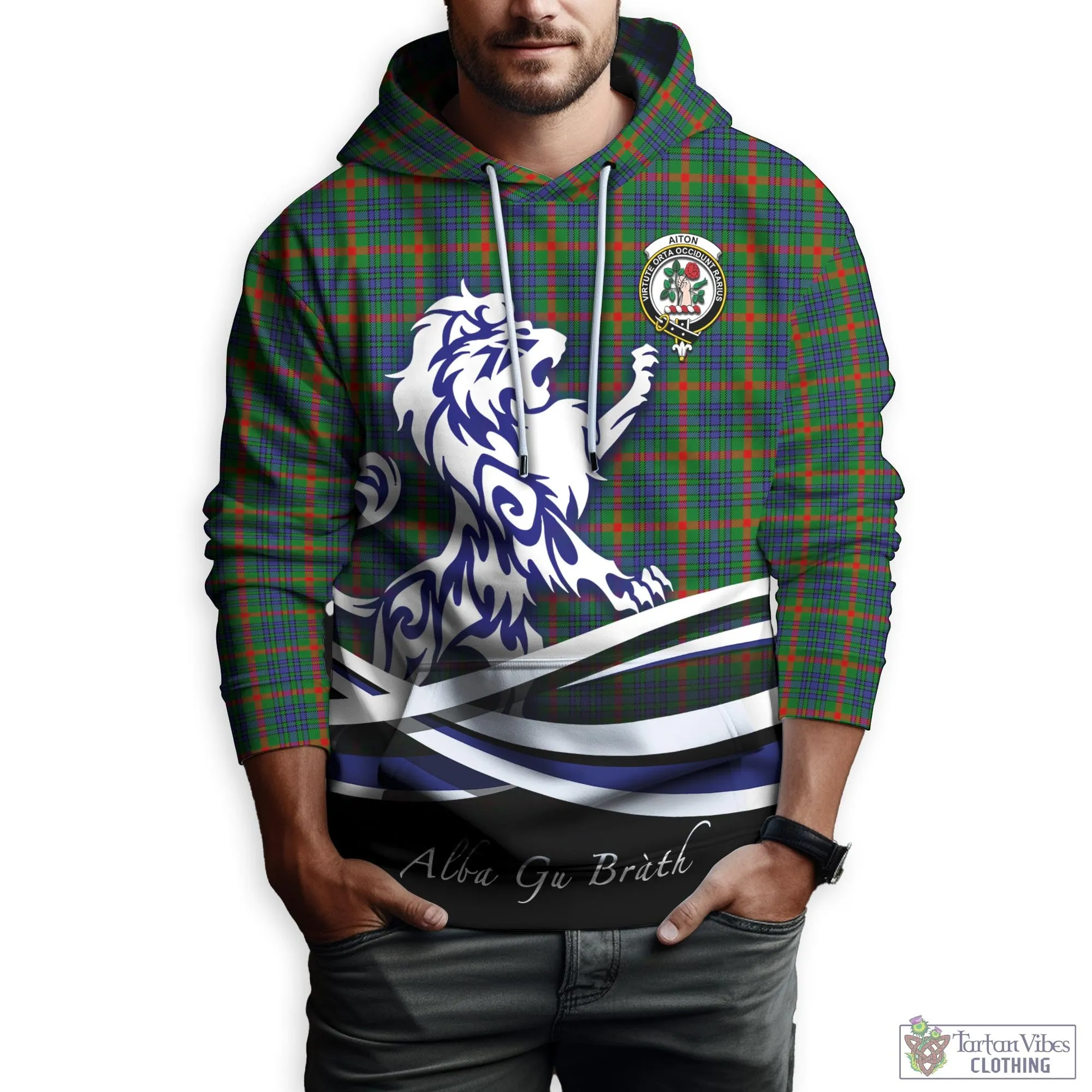 Aiton Tartan Hoodie with Alba Gu Brath Regal Lion Emblem