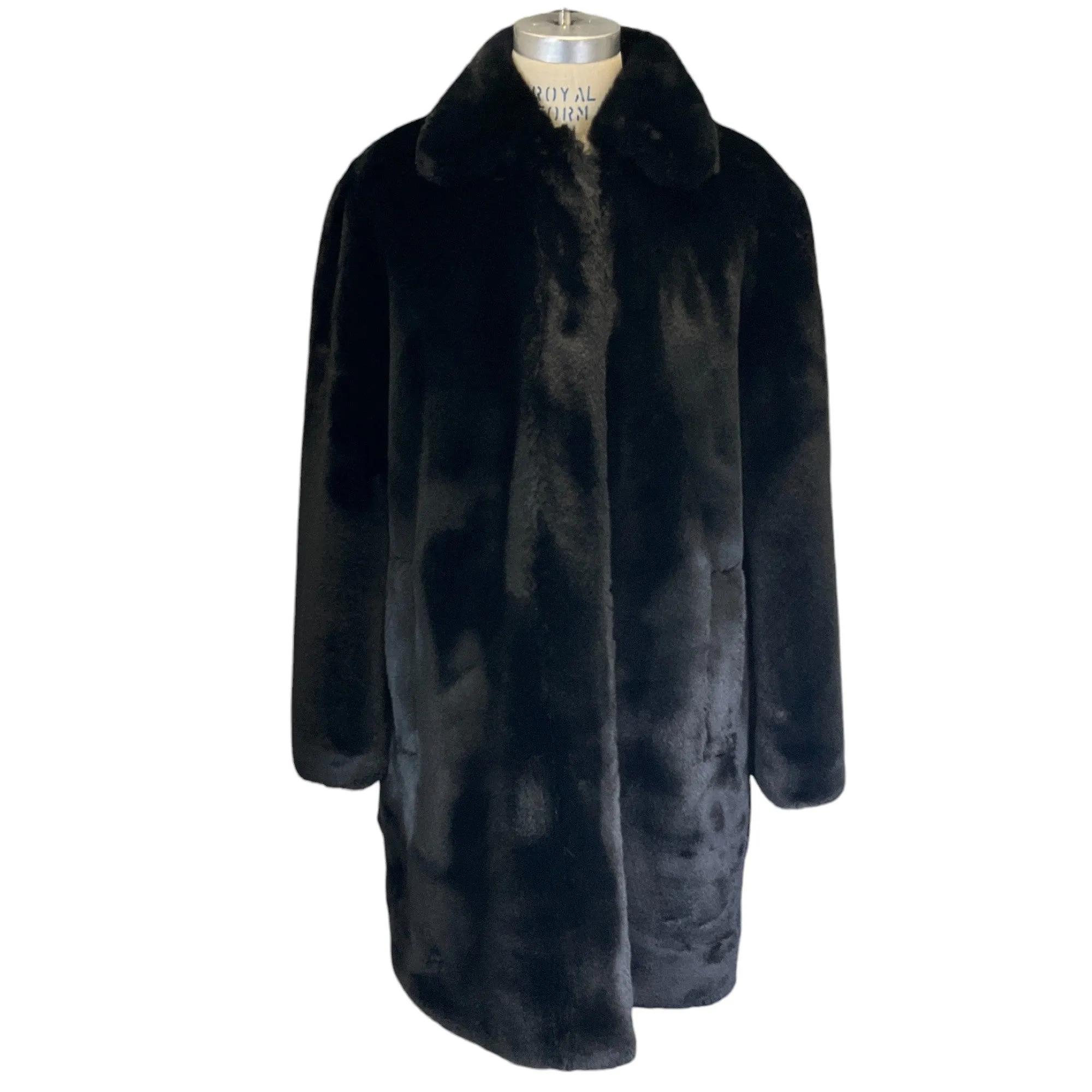 Akris Punto Black Full Zip Faux Fur Coat