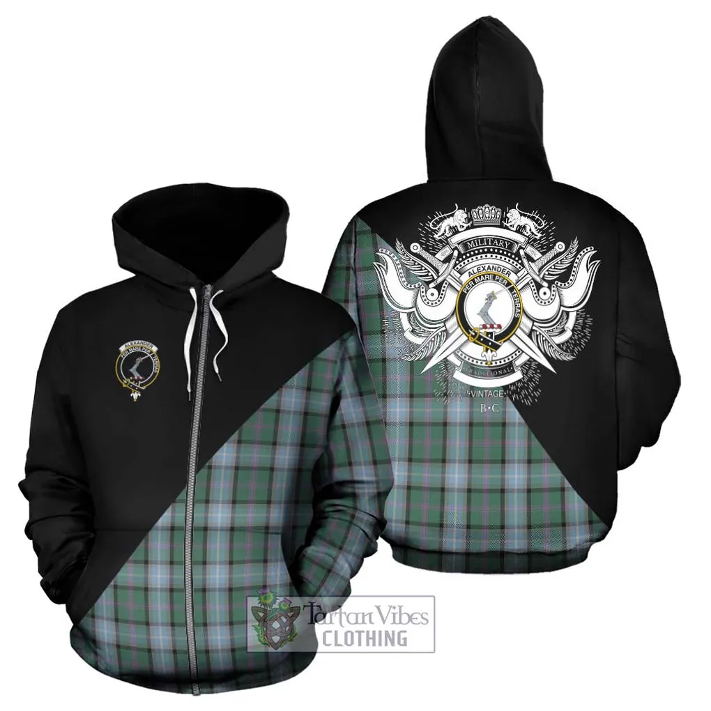 Alexander of Menstry Hunting Tartan Hoodie with Family Crest and Military Logo Style