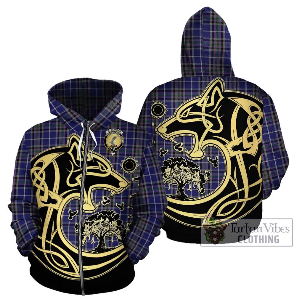 Alexander of Menstry Tartan Hoodie with Family Crest Celtic Wolf Style