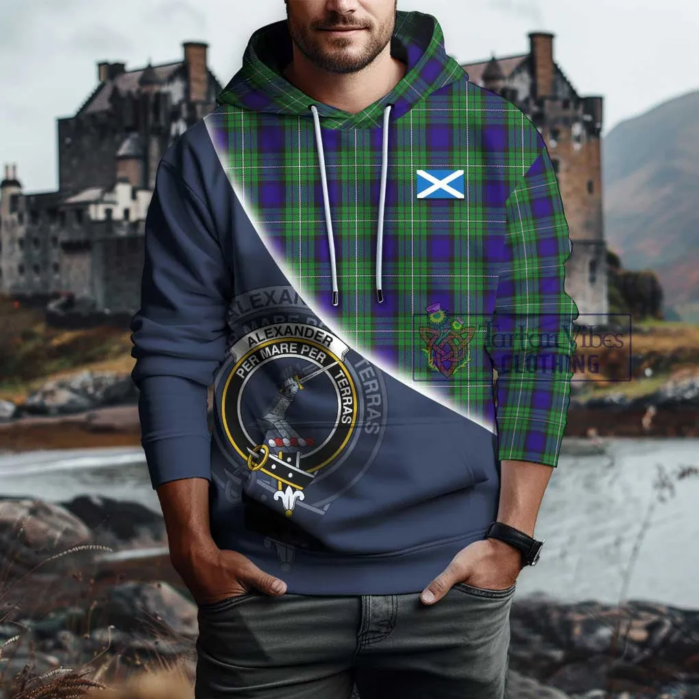 Alexander Tartan Hoodie with Personalised National Flag and Family Crest Half Style