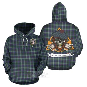 Allardice Tartan Hoodie with Family Crest and Bearded Skull Holding Bottles of Whiskey