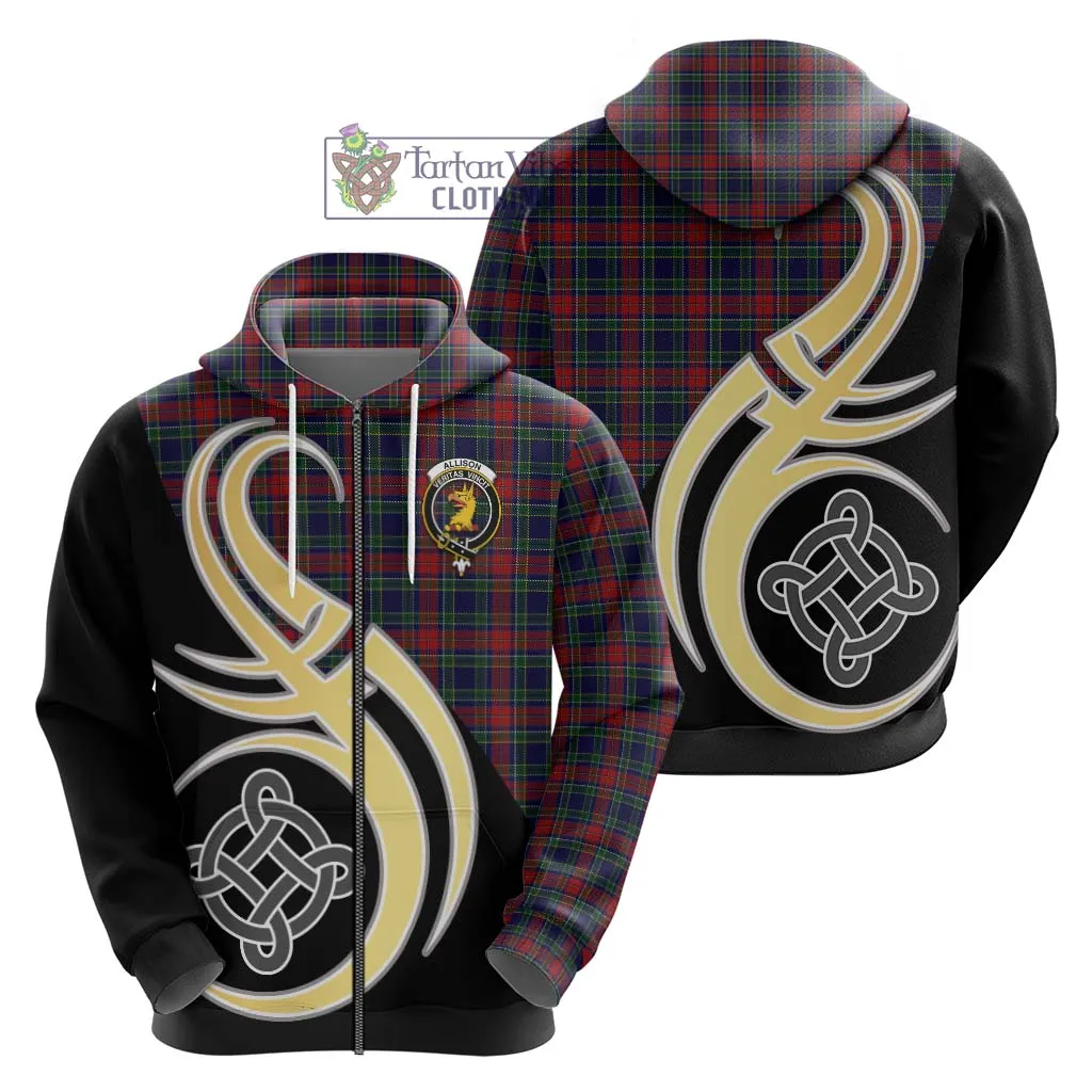 Allison Red Tartan Hoodie with Family Crest and Celtic Symbol Style