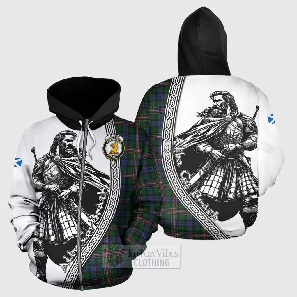 Allison Tartan Clan Crest Hoodie with Highlander Warrior Celtic Style