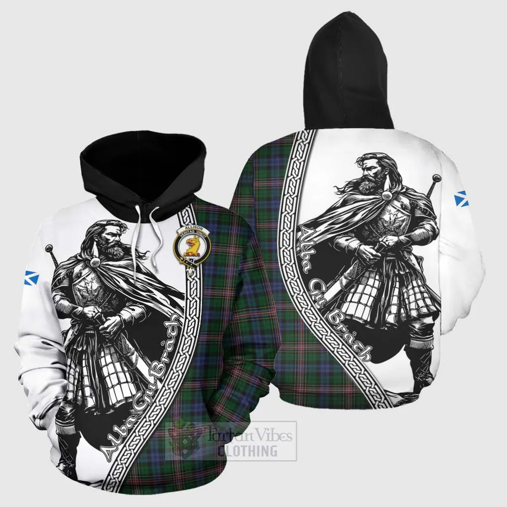 Allison Tartan Clan Crest Hoodie with Highlander Warrior Celtic Style