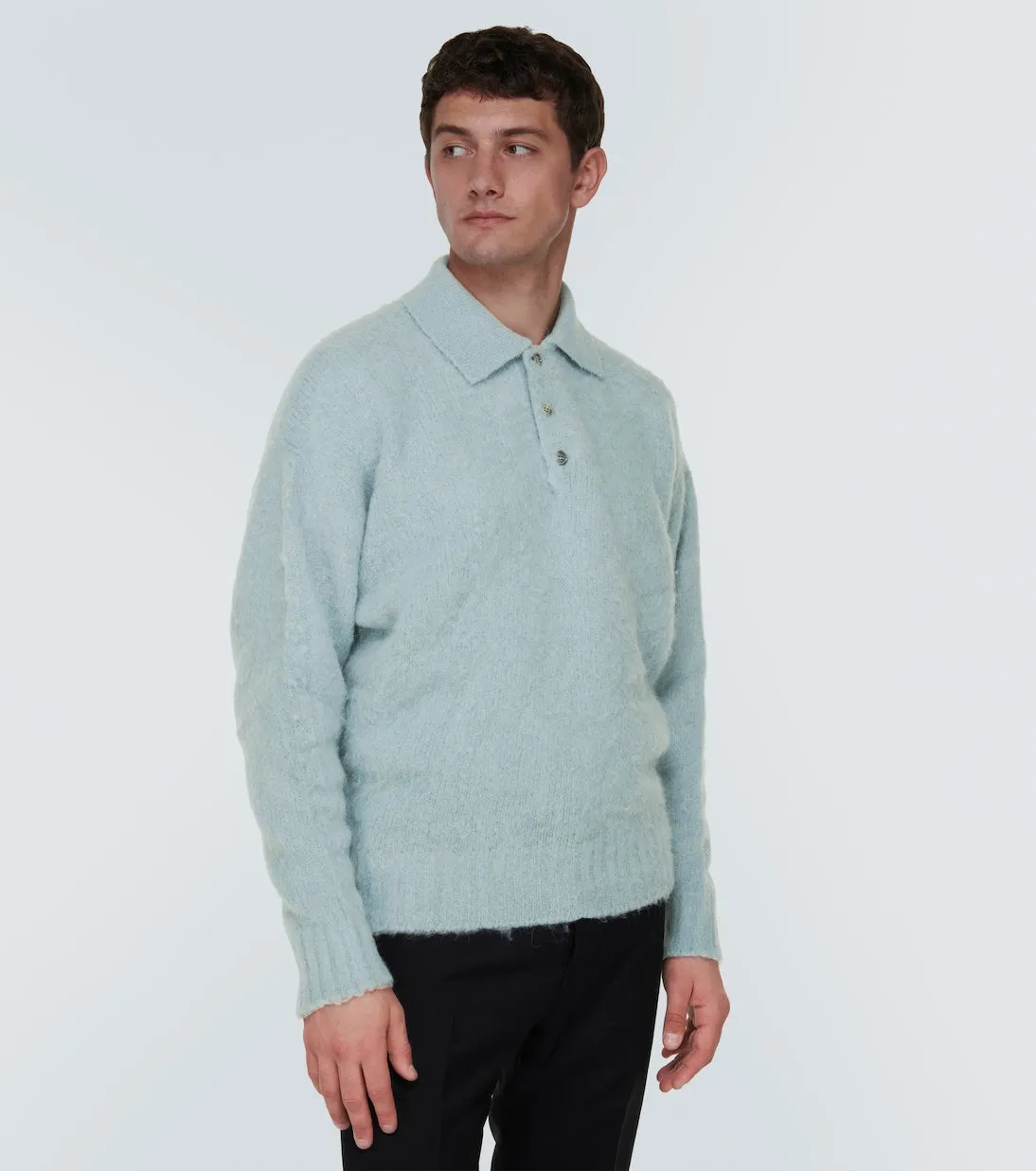 Ami Paris Alpaca Wool Blend Polo Sweater, Blue