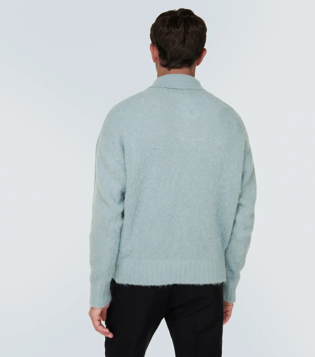 Ami Paris Alpaca Wool Blend Polo Sweater, Blue