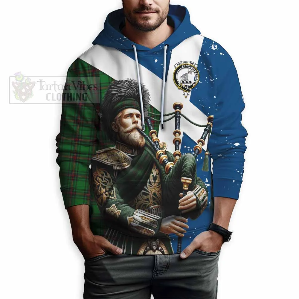 Anstruther Tartan Hoodie with Family Crest Scottish Bagpiper Vibes