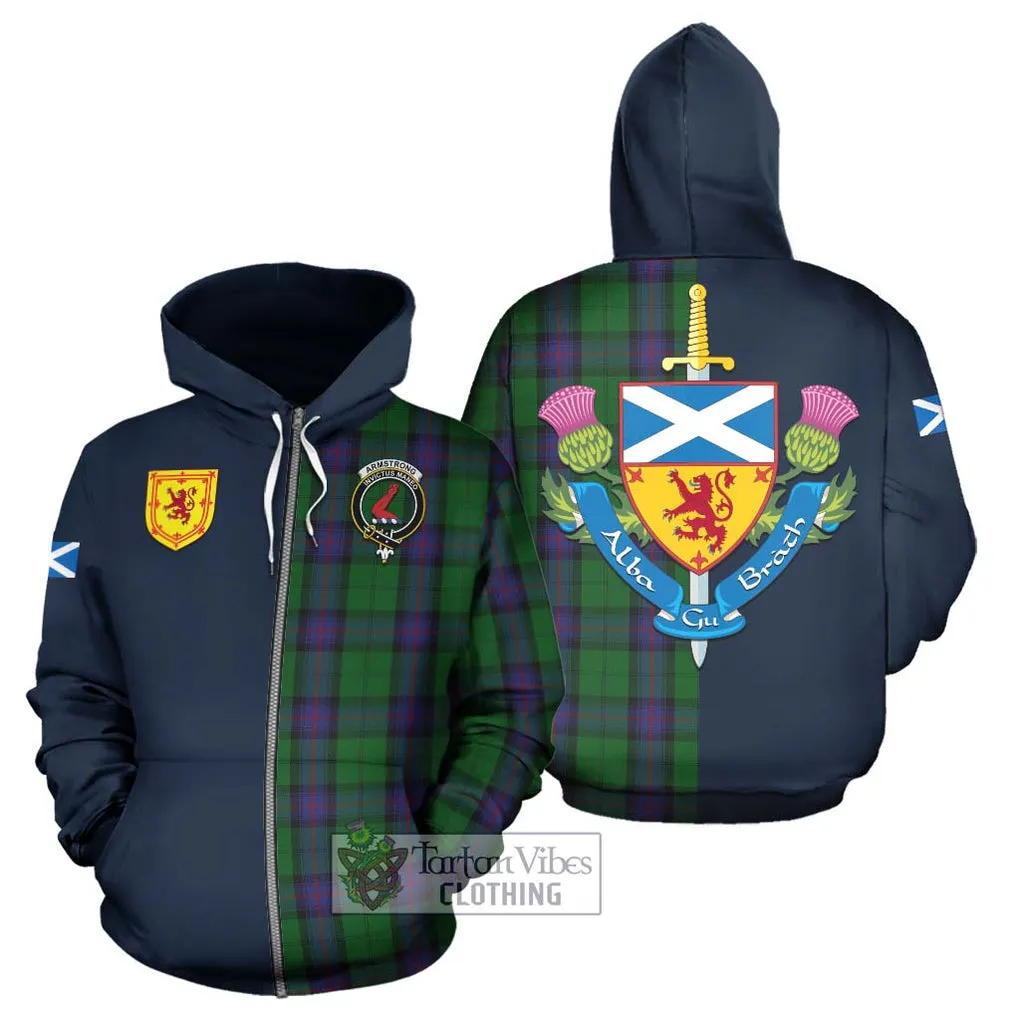 Armstrong Tartan Hoodie Alba with Scottish Lion Royal Arm Half Style