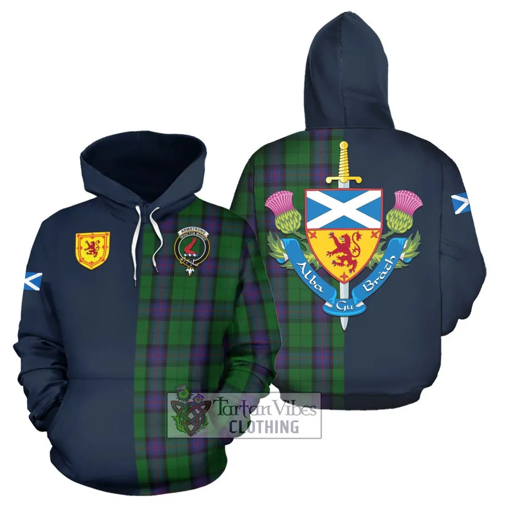 Armstrong Tartan Hoodie Alba with Scottish Lion Royal Arm Half Style