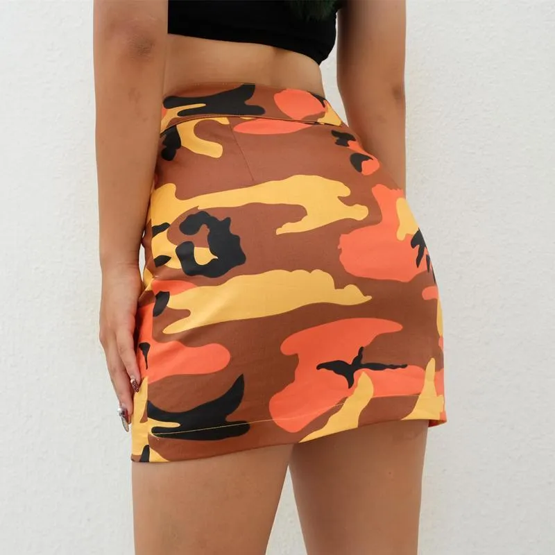 Army Pattern Bw Khaki Pencil Tube Front Zipper Skirt