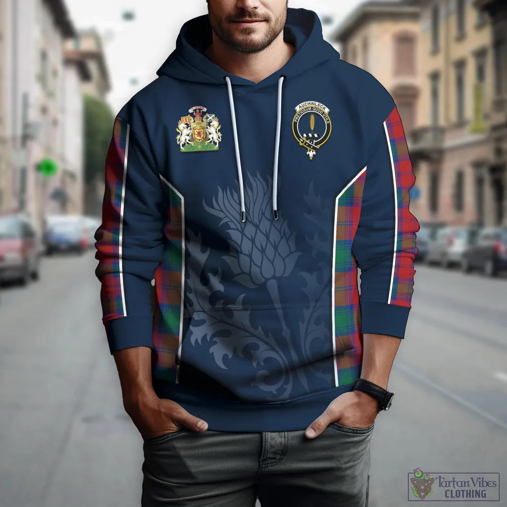 Auchinleck (Affleck) Tartan Hoodie with Family Crest and Scottish Thistle Vibes Sport Style