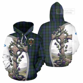 Baird Tartan Hoodie with Family Crest and St. Andrew's Cross Accented by Thistle Vines