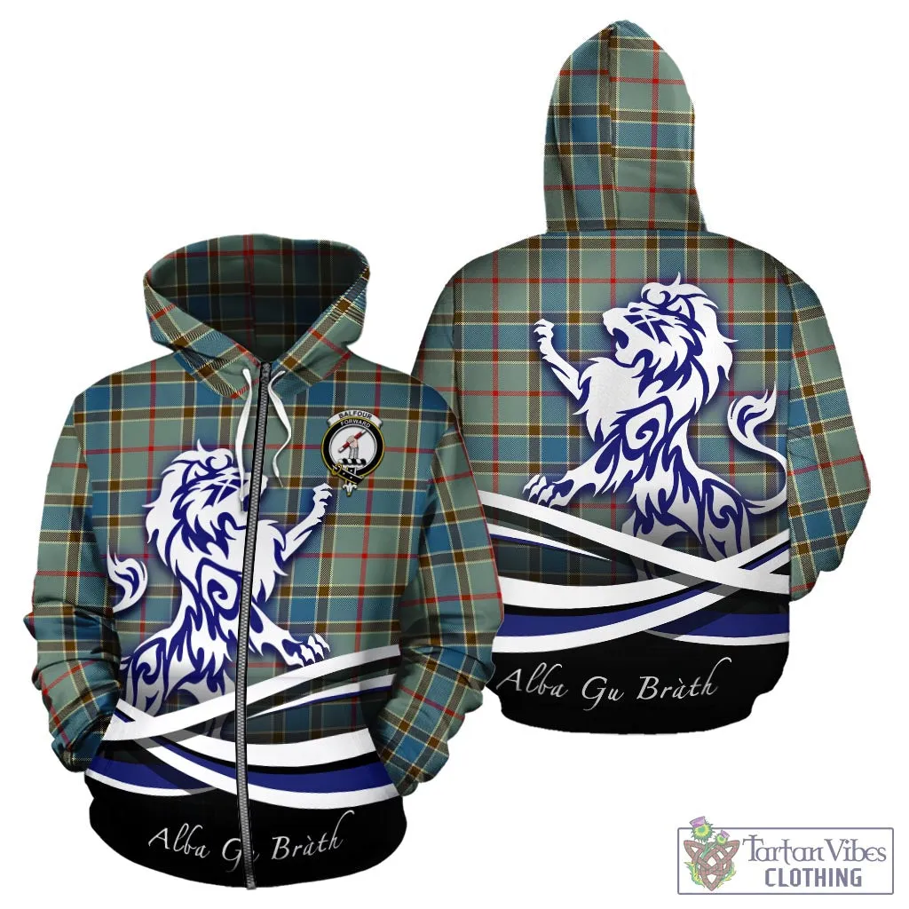 Balfour Blue Tartan Hoodie with Alba Gu Brath Regal Lion Emblem